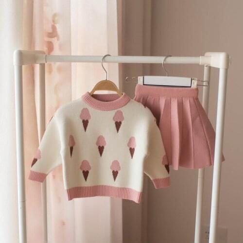 2020 Spring new items Children Clothing Sets Ice Cream Knitted Pullover Sweater Pleated Skirt 2pcs Baby Girls Suits Kids Outfits