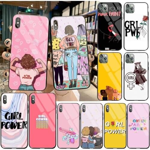 YJZFDYRM Hot Feminist Girl Power Women Phone Case Capa Tempered Glass For iPhone 11 Pro XR XS MAX 8 X 7 6S 6 Plus SE 2020 case