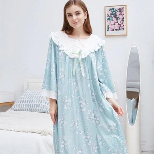 Women Nightgown Satin Sleepwear Dress Romantic fall Nightgown Ladies Loose Sweety Nightdress Printing