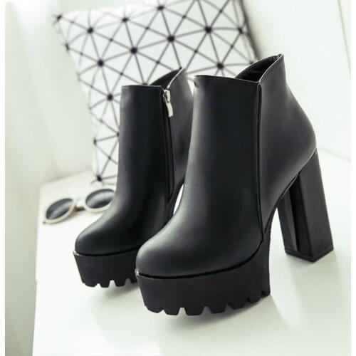 Womens Fashion Side Zipper Ankle Boots Platform Thick High Heel 12 cm Ladies Boots Winter Woman ShoesBlack boot