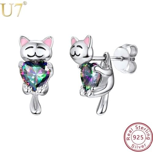 925 Sterling Silver Fashion Animal Cute Dog/Cat Stud Earrings Korean Style Kitten Earring for Women Lady Bijoux Jewelry SC283