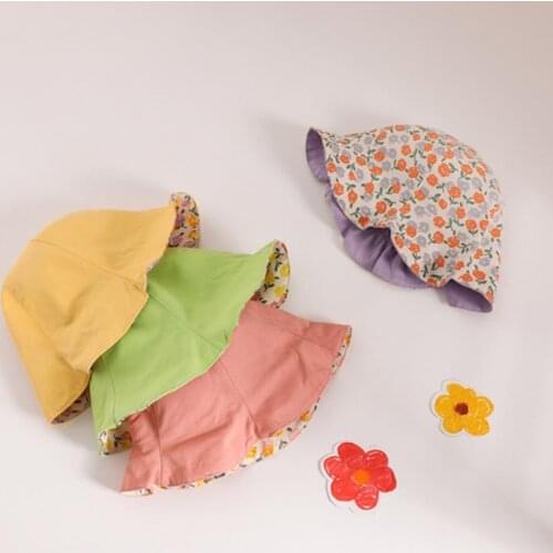 10-20 Month Baby Infant Floral Print Fisherman Hat Petal Brim Sun Protection Cotton Baby Bucket Hat for Outdoor Infant Accessory