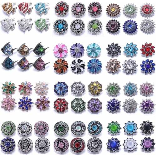 10pcs/lot Wholesale Mix Fish 18mm Snaps Jewelry Metal Rhinestone 18mm Snap Buttons Fit Snap Button Bracelet Charms Jewelry