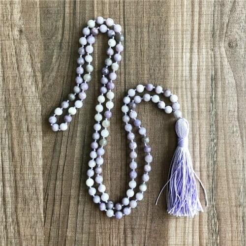 108 Mala Beads Necklace Lilac Agates Necklace Light Purple Beads Necklaces Tassel Yoga Prayer Meditation Jewelry