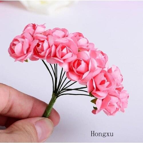 144pcs Mini Cute Paper Rose Handmade Artificial Flower For Wedding Decoration DIY Wreath Gift Scrapbooking Craft Fake Flower