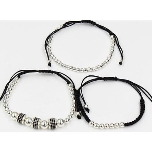 4mm 3PCS/Lot gyuj4 gold silver Copper cz zircon cubic zirconia elastic ball bead men women Macrame Charm Bracelet Bangles