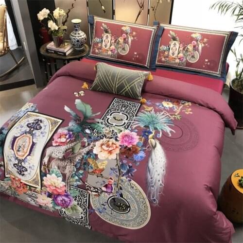 Chinese Wind Animal Egyptian Cotton Royal Gongsatin Craft Extra Large Bedding, Down Quilt, Bed Sheet, Pillow Cover, 4pcs