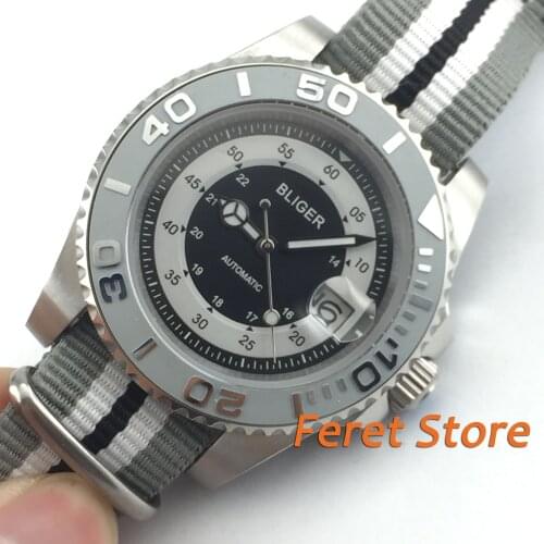 40mm Bliger gray ceramic bezel Nylon strap sapphire glass Automatic Watch b27