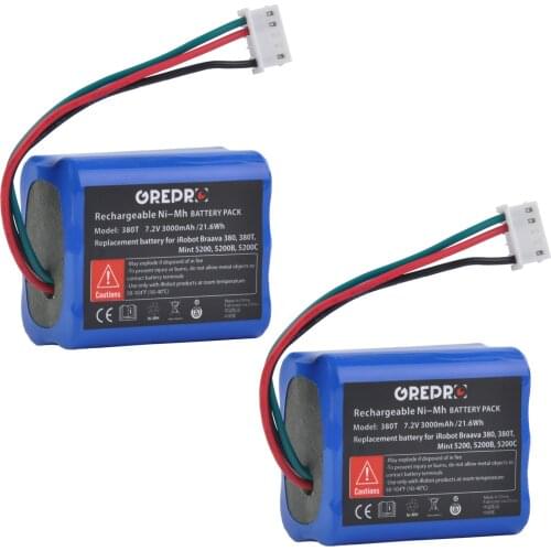 3000mAh Battery for iRobot Braava 380T, 380, 390T and Mint 5200, 5200B, 5200C