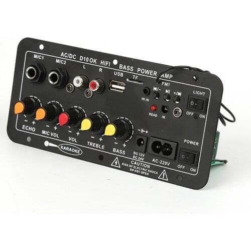 AC 220V Subwoofer Digital Bluetooth Amplifier Board Dual Microphone Karaoke Amplifier Reverb For 8-12 Inch Speaker US/EU Plug