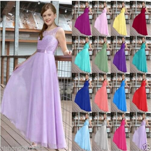 8-14 Children Star Flower Kids Lace Chiffon Maxi Dresses Long Prom Party Homecoming Gowns For Big Girl Size 14-16 Wedding Bridal