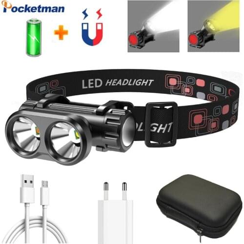 500000LM Yellow/white light dual light source headlamp 30000lm portable headlamp with magnet head torch with built in battery