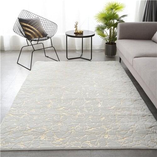 All match artificial rabbit fur golden geometric area rug, INS popular slip-resistant polyester fiber floor mat