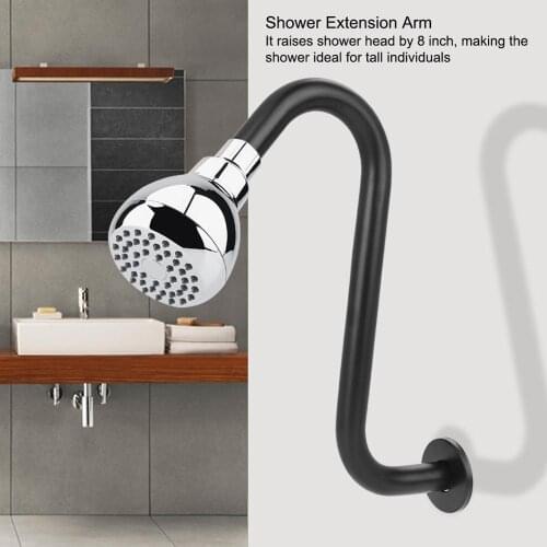 Shower Mount 8in 201 Stainless Steel High Rise S-Curved Shower Extension Arm G1/2 Shower Arm Easy to detach and clean