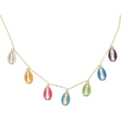 Summer beach fashion jewelry sea shell pendant necklace Gold color candy colorful enamel Neon colors drop colorful shell jewelry