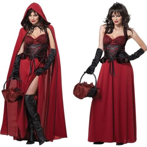 Lady Long Cloak Little Red Riding Hood Costume Halloween Festival Parade Club Queen Outfit Cosplay Carnival Fancy Party Dress