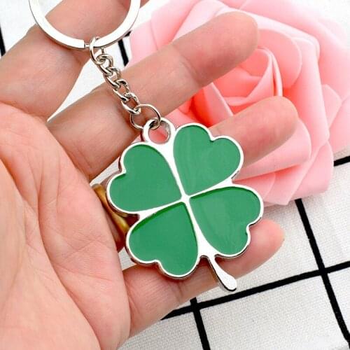 Metal Creative Four Leaf Clover Keychain Lucky Gift Green Keyring Accessories