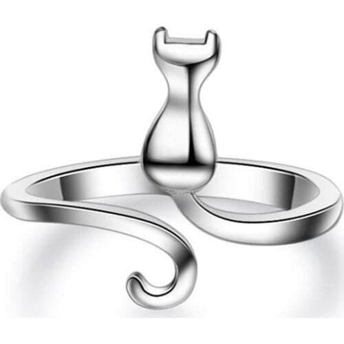 MOONROCY Silver Color Open Rings Cute Cat Animal Simple Party Ring for Women Girls Gift Dropshipping Jewelry Wholesale