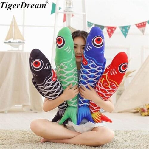 One Piece Soft PP Cotton Stuffed Colorful Japanese Carp Fish Plush Toys Cushions Dolls Sleeping Pillows For Children 4 Color