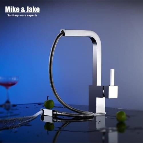 New chrome pull out kitchen faucet square brass kitchen mixer sink faucet mixer kitchen faucets pull out kitchen tap MJ5555