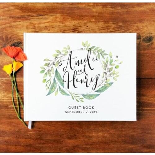 Personalise greeny Botanical Wedding Guest Book Guestbook photo Album, Custom wedding Landscape guest book photo books albums