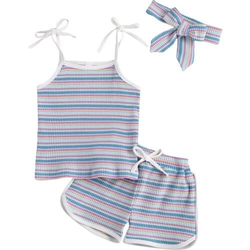 0-4Y Summer Baby Boys Girls Clothing Sets Sleeveless Knitted Striped Vest Tops+Shorts Pants Children Casual Tracksuits Outfits