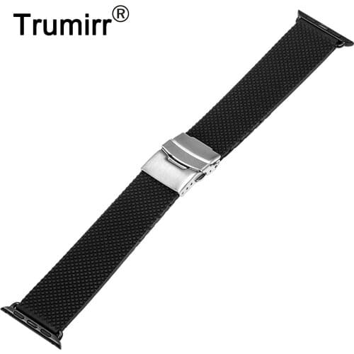 Silicone Rubber Watchband for iWatch Apple Watch Series 5 4 3 2 1 44mm 40mm 42mm 38mm Stainless Steel Buckle Band Resin Strap