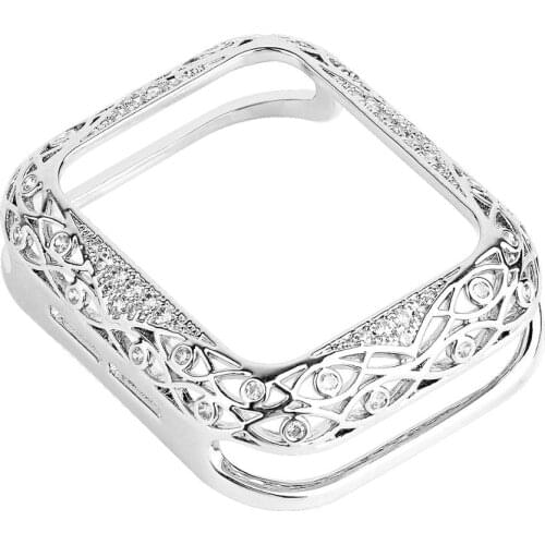 Carved Copper Women Luxury Bumper for Apple Watch Case 44/40mm 42/38mm Diamond Bling Metal Cover for iWatch Series SE/6/5/4/3/2