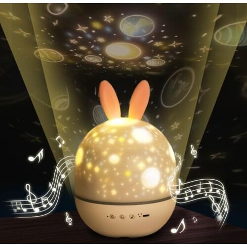 Romantic rabbit starry sky LED night light dreamy gypsophila rotating projector charging bedroom bedside atmosphere light