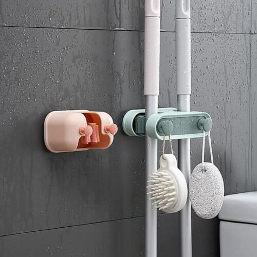 Self Adhesive Anti-slip Hook Broom and Mop Holder Wall Mounted Broom Hanger Kitchen Bathroom Hanging Rack