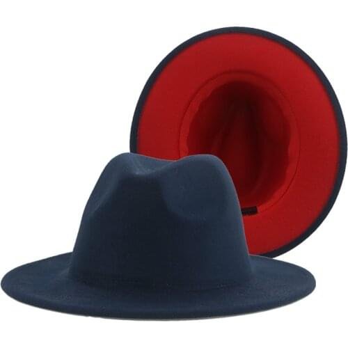 Winter women hats solid different color inside wide brim fedora hats two color pink black winter autumn panama men women hats