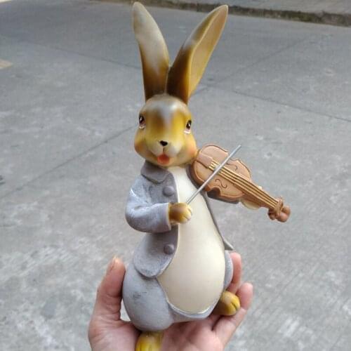 Resin Rabbit playing violin animal ornaments garden garden pool garden decoration home furnishings (A1158)