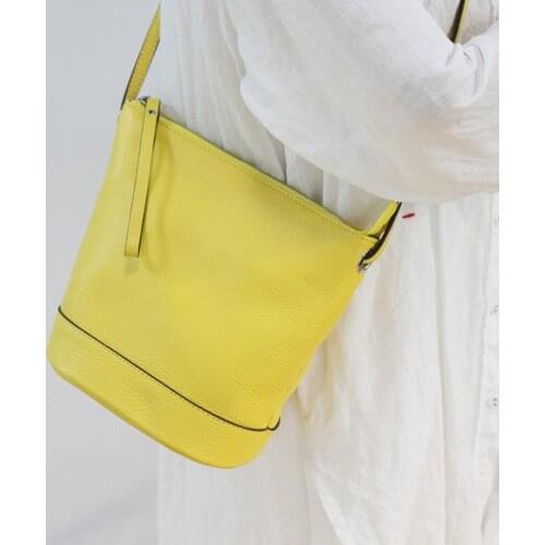 Simple Wild Summer Bucket Bag Female Genuine Leather Women Crossbody Bags Fashion Solid Color Zipper Shoulder Messenger Purses