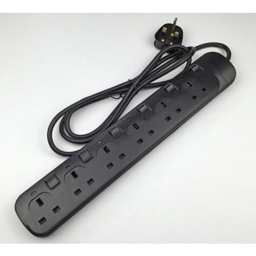 2M Extension Cord Socket 13A 230V UK Plug Smart Power Strip Plug Electrical Power Adapter With Independent Switch
