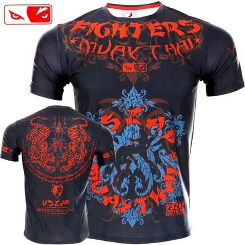 VSZAP Tight Elastic Body-Building Clothes Tiger Muay Thai MMA Muay Thai boxing shirt BJJ MMA Sanda short sleeve T - shirt