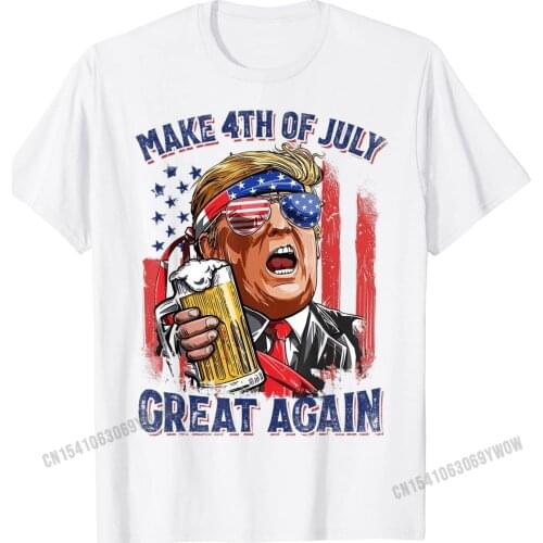 Make 4th of July Great Again Funny Trump Men Drinking Beer T-Shirt Faddish Summer Tops T Shirt Cotton T Shirt for Men Group