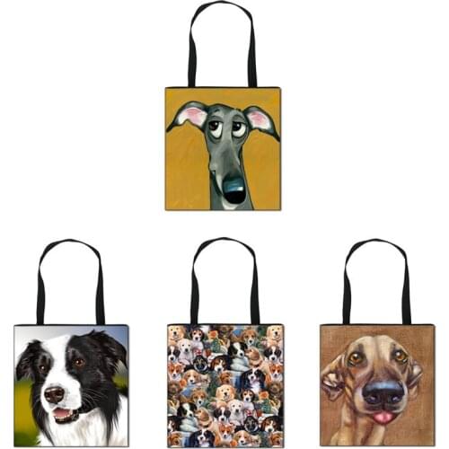 Interesting Siberian Husky Dog Print Ladies Tote Bag Linen Reusable Shopping Bags Single Shoulder Bag Gift