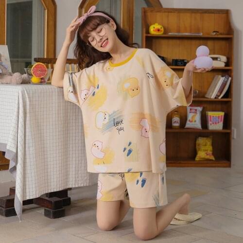 BZEL 2021 New Summer Sleepwear For Women Cute Ducks Pattern Pajamas Set Short Sleeves Shorts Pijama Mujer Cotton Comfort Pyjamas