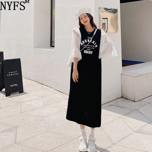NYFS Summer Dress 2021 Korean New Loose Patchwork Woman Dress Vestidos Robe Elbise Fashion Nylon Cotton Short Sleeve Dresses