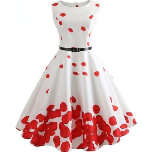 Fashion Womens Dresses Casual Floral Retro Vintage 50s 60s Robe Rockabilly Swing Pinup Vestidos Valentines Day Party Dress