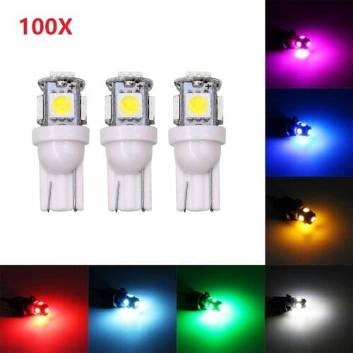 100Pcs Car LED T10 W5W 5050 5SMD Reading Dome Lamp 168 194 192 DC 12V License Plate Bulb Marker Wedge Light White