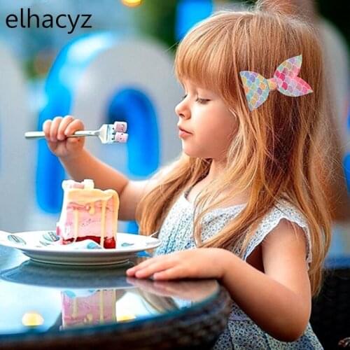 2pcs/lot New Chic 3'' Glitter Rainbow Colors Mermaid Hair Bow Hair Clip Girls Princess Hairgrips Kids Headwear Hair Accessories