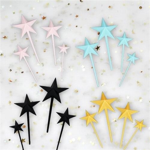 2Bags Each 4pcs Star Shape Party Cake Ice-cream Cupcake Toppers Picks Baby Shower Kids Birthday Party Festival Dessert Decor