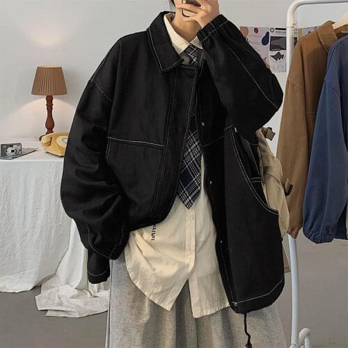 20 Mens Loose Youth Streetwear Bomber Jackets Fashion Zipper Big Pockets Coats Solid 4-color Lapel Collar Outerwear M-3XL