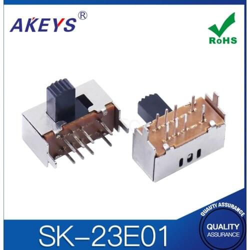 20PCS SK-23E01 2P3T Double pole three throw handle heights 9.0mm slide switch side insert 8 pin with 2 fixed pin