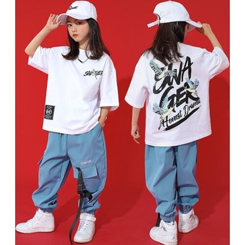 2021 Jazz Street Dance Wear Loose Short Sleeved Hiphop Pants Outfits Boys Girls Hip Hop Dance Clothes Practice Costumes DN8886