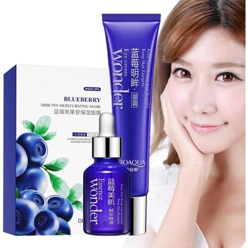 BIOAQUA 3PCS Blueberry Moisturizing Skin Care sleeping mask + Essence Liquid + Eye Cream Facial Care Set Whitening Hydrating
