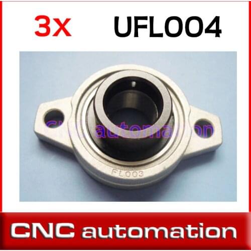 3pcs Insert 20mm shaft Dia UFL004 Metal Bore Pillow Flange Block Spherical Bearing