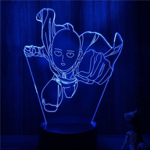 3D Nightlight Anime Saitama Punching One Punch Man Figure 7 Colors Touch Optical Illusion Table Lamp Gift Room Decor Light