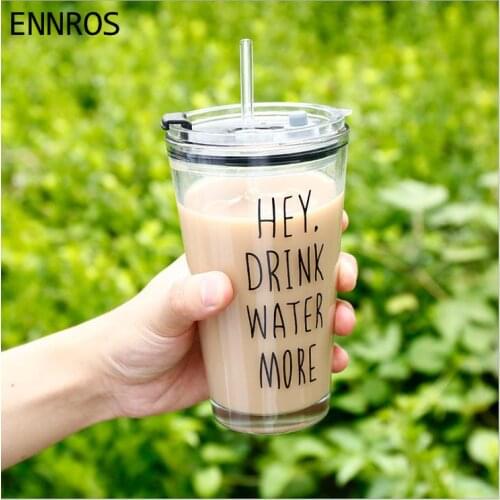 500ml Creative cartoon cup web celebrity glass cup gift cup milk straw childrens breakfast cup